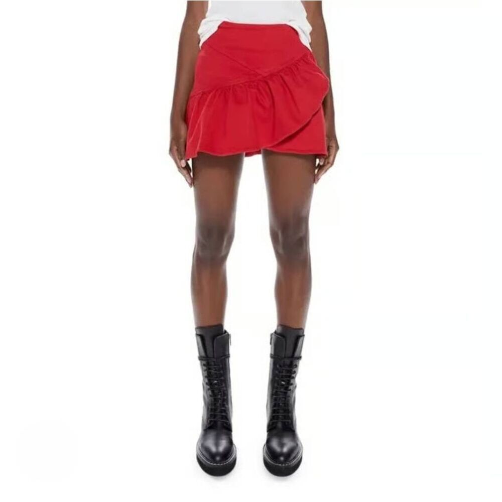 MOTHER Red Mini Skirt with Ruffle Detail